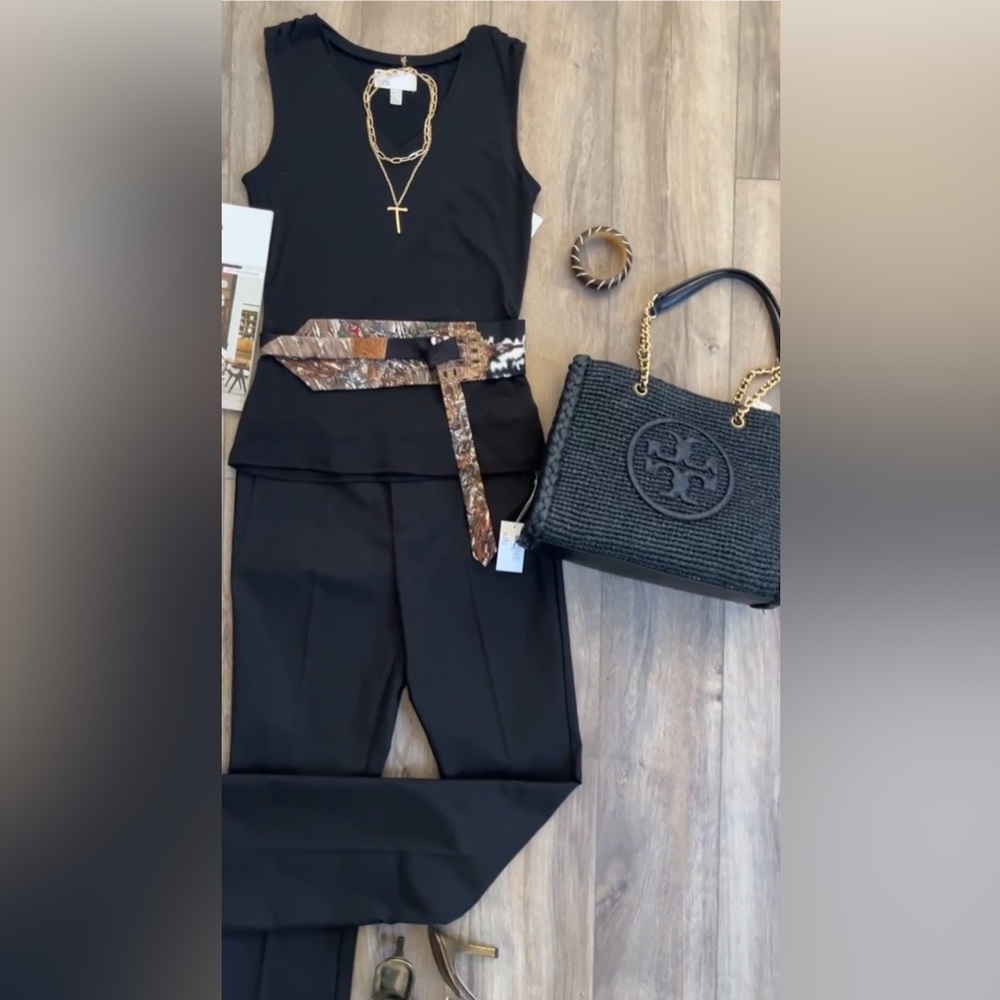 BNWT HP🌹 Tory Burch Black Woven Tote with TB Dust Bag - Picture 7 of 8